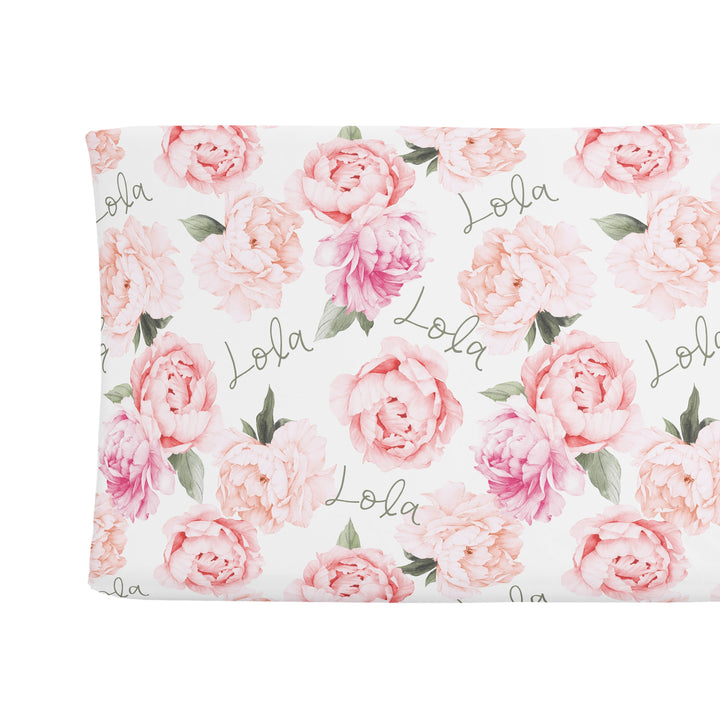 Sugar + Maple Changing Pad Cover - Peach Peony Blooms