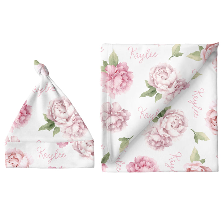 Sugar + Maple Small Blanket & Hat Set - Pink Peonies